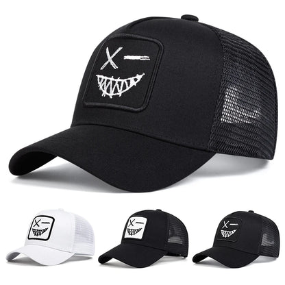 Unisex X-baseballpet met geborduurde lachende gezichtjes en tanden – Lente/zomer – Outdoor-zonnehoed – Verstelbare casual truckerpetten