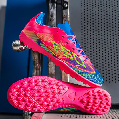 NOUVEAU Chaussures de football roses pour hommes, à enfiler, antidérapantes, crampons de football pour garçons, chaussures d'entraînement TF/FG, Chuteira Campo 35-45