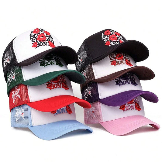 2025 Simple Creative New Mesh Hat Lipprint Embroidery Street Hip Hop Hat Outdoor Sports Sunshade Hat Daily Leisure Baseball Hat