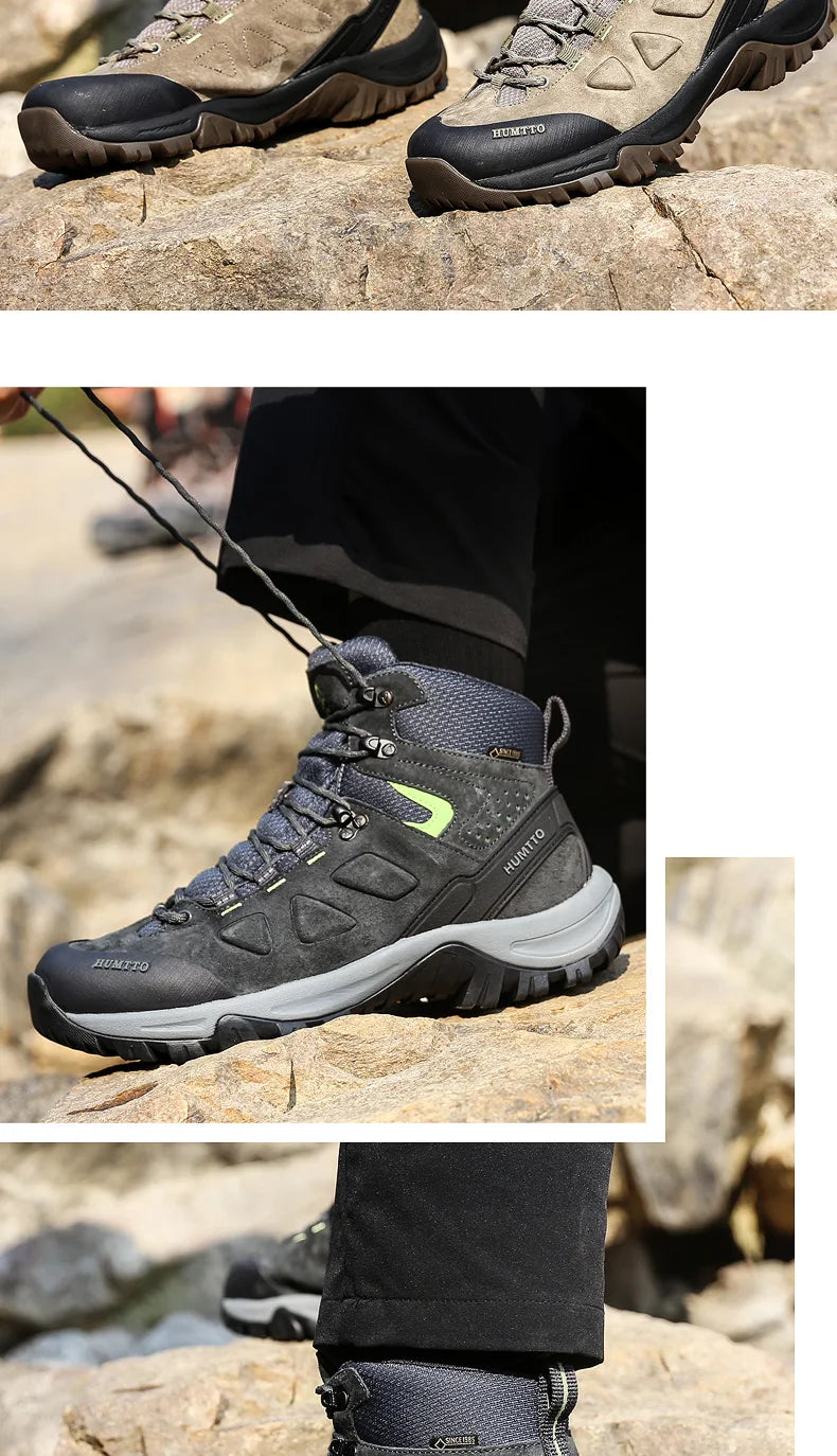 HUMTTO Buty trekkingowe męskie wodoodporne buty myśliwskie taktyczne pustynne buty bojowe za kostkę do trekkingu dla mężczyzn i kobiet ciepłe skórzane sneakersy