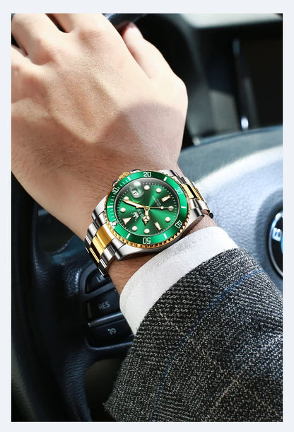 Montre pour homme OLEVS 5885 – Modèle authentique, bracelet en acier, calendrier, mouvement à quartz, livrée dans un coffret cadeau de luxe