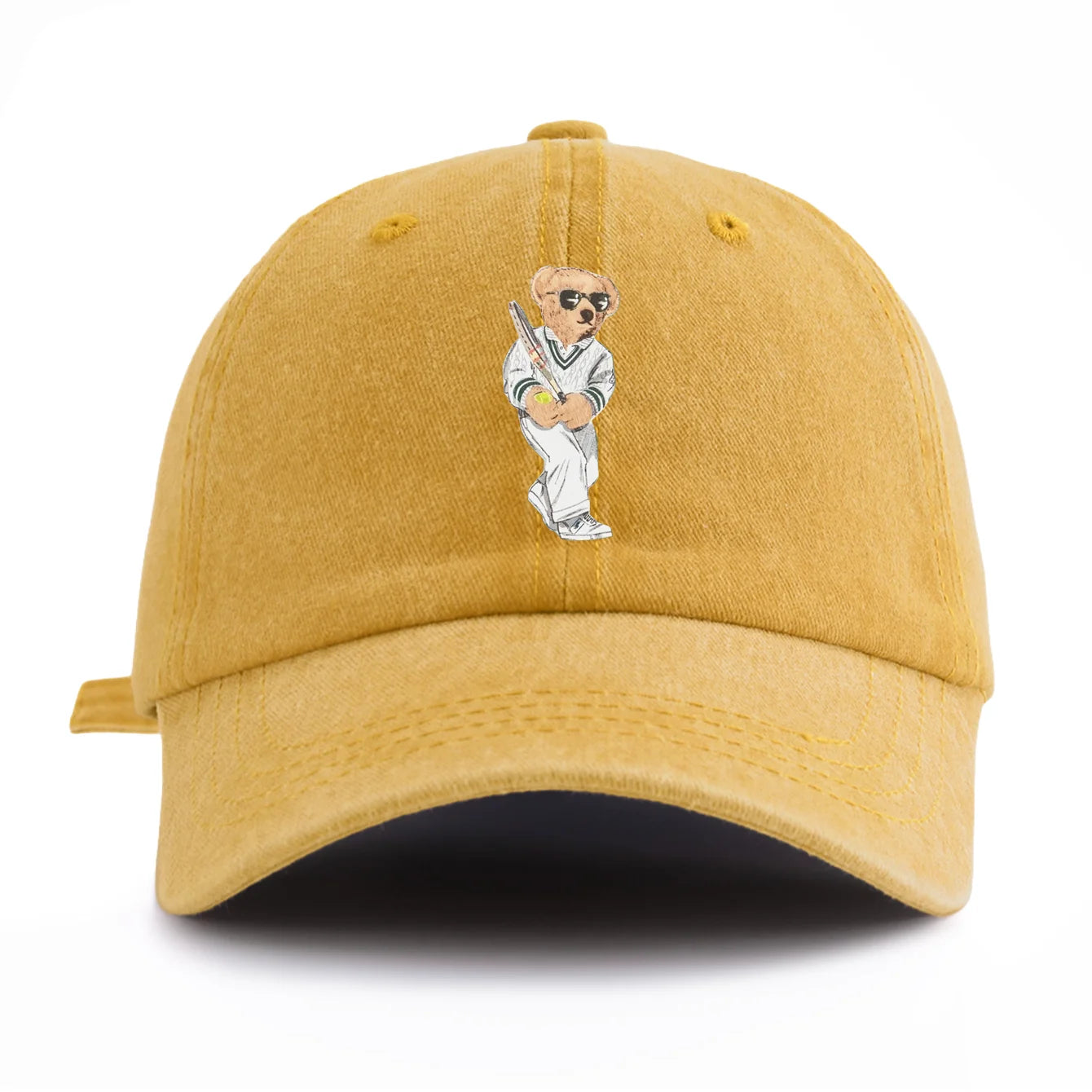 1pc Baseball Bear Print Washed Baseball Cap for Adults,  Minimalist Retro Style Casual Soft Adjustable Dad Hat, Perfect As Gift