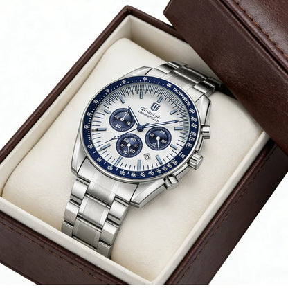 Montre à quartz pour homme, de marque de luxe, étanche et luminescente, en acier inoxydable, dotée d'un chronographe 24 heures et d'un affichage de la date – Montre élégante pour homme