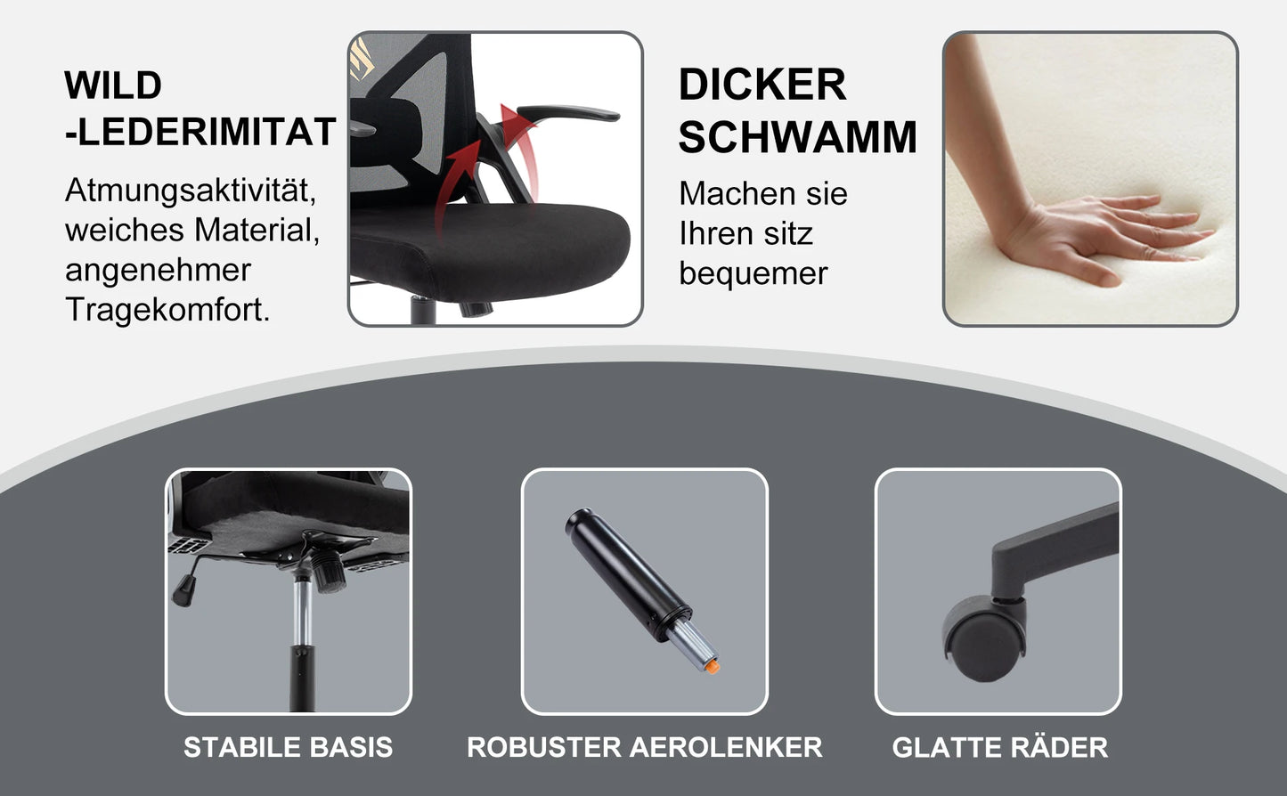 Symino Office Chair With Adjustable Headrest, Armrests, Lumbar Support, Ergonomic Office Chair, Rotating Rocker Function
