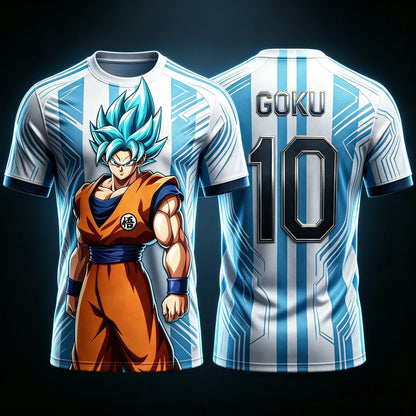 2026Summer Dragon Ball Monkey King "Super Blue Shape No. 10" Football-themed3D Printed Breathable T-shirt Adult Parent-child Top