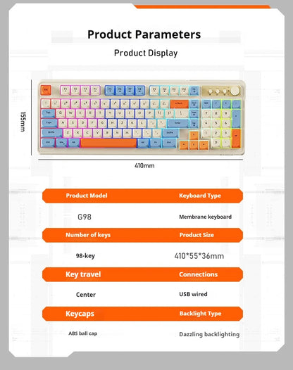 EWEADN G98 Gaming Office Keyboard, film with rainbow Backlit USB Wired Computer External Quiet, Digital area,Digh appearance