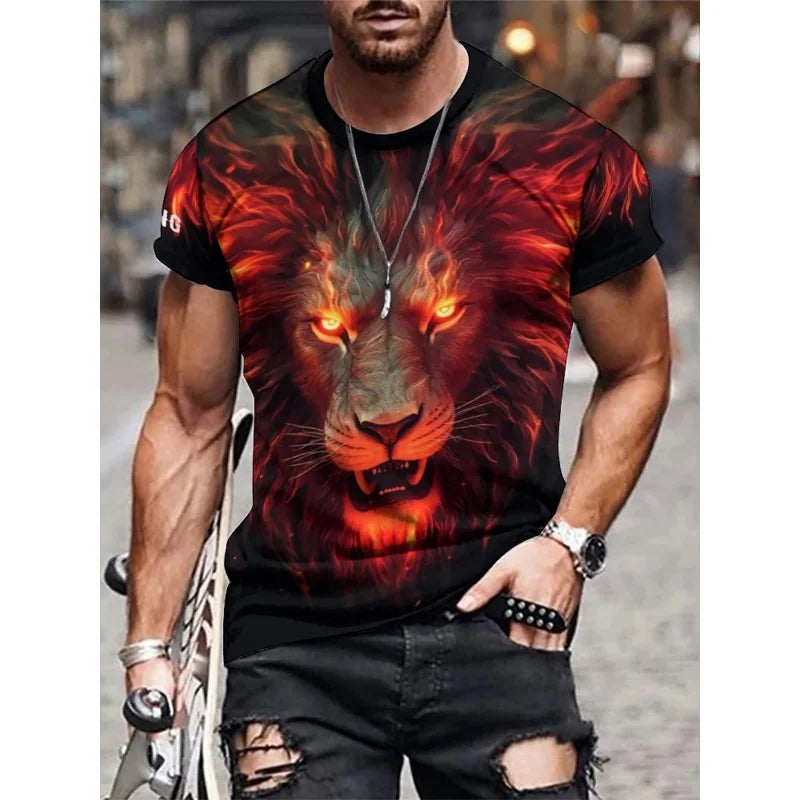 Camiseta para hombre con estampado 3D de oso, lobo y león. Camisetas con estampados de animales modernos. Camisetas informales de moda, oversize, deportivas y de estilo urbano con cuello redondo.