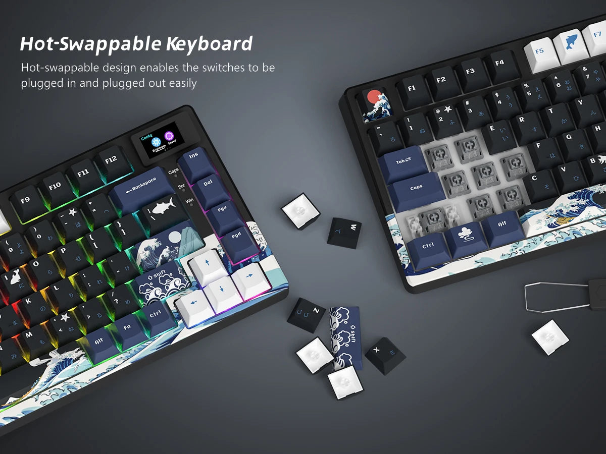 Teclado gamer Womier S-K80 con pantalla OLED a color, teclado mecánico gaming hot-swappable con montaje gasket y RGB personalizable