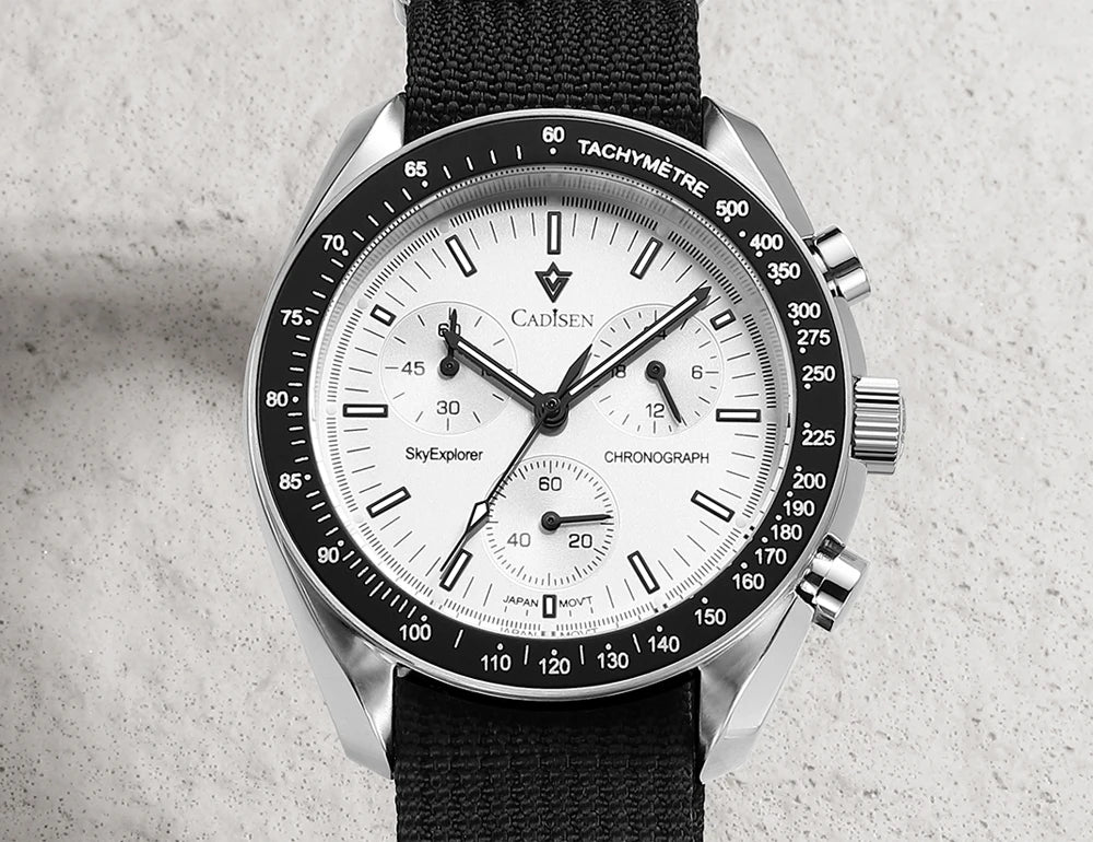 CADISEN Új férfi karórák Luxus kvarc karóra férfiaknak Zafír AR bevonatú üveg Vászon VK68 Speed Chronograph Automatikus