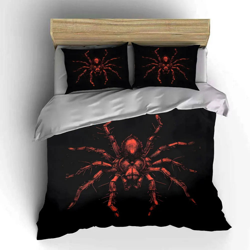Bettbezug-Set mit rotem Spinnenmotiv und strukturierter Artwork-Optik, Digitaldruck, farbenfrohe Polyester-Bettwäsche mit Reißverschluss, Geschenk für Kinder